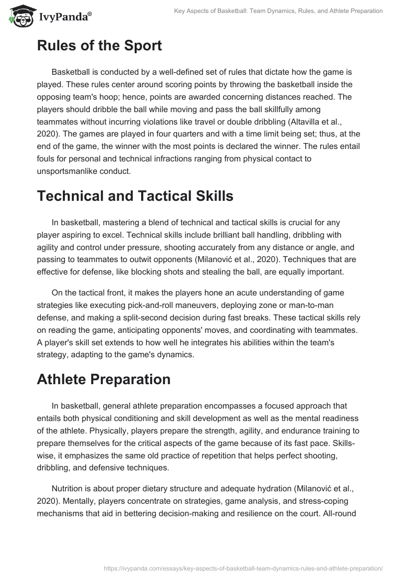 Key Aspects of Basketball: Team Dynamics, Rules, and Athlete Preparation. Page 2