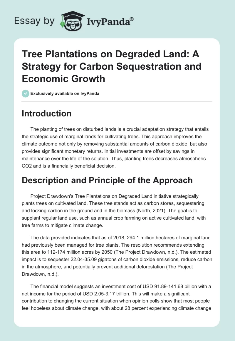 Tree Plantations on Degraded Land: A Strategy for Carbon Sequestration and Economic Growth. Page 1