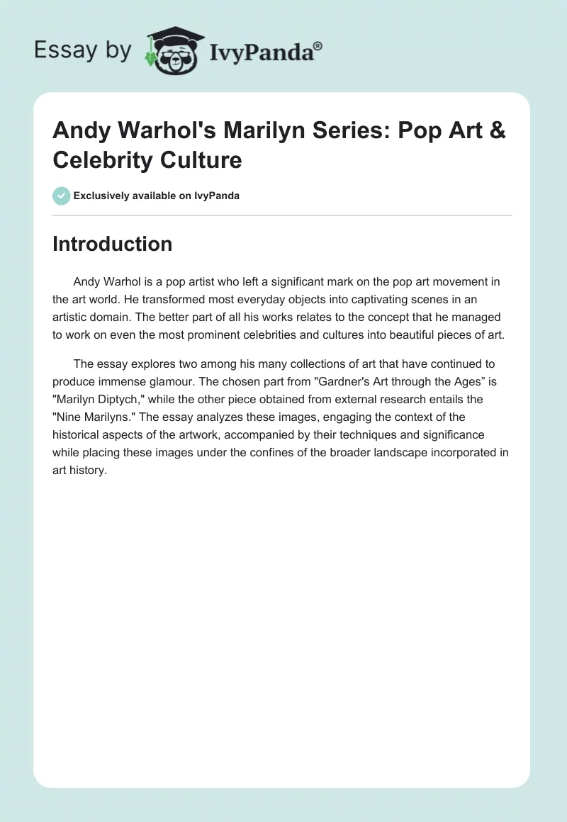 Andy Warhol's Marilyn Series: Pop Art & Celebrity Culture. Page 1