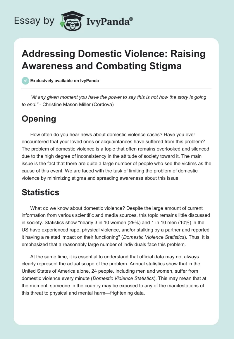 Addressing Domestic Violence: Raising Awareness and Combating Stigma. Page 1