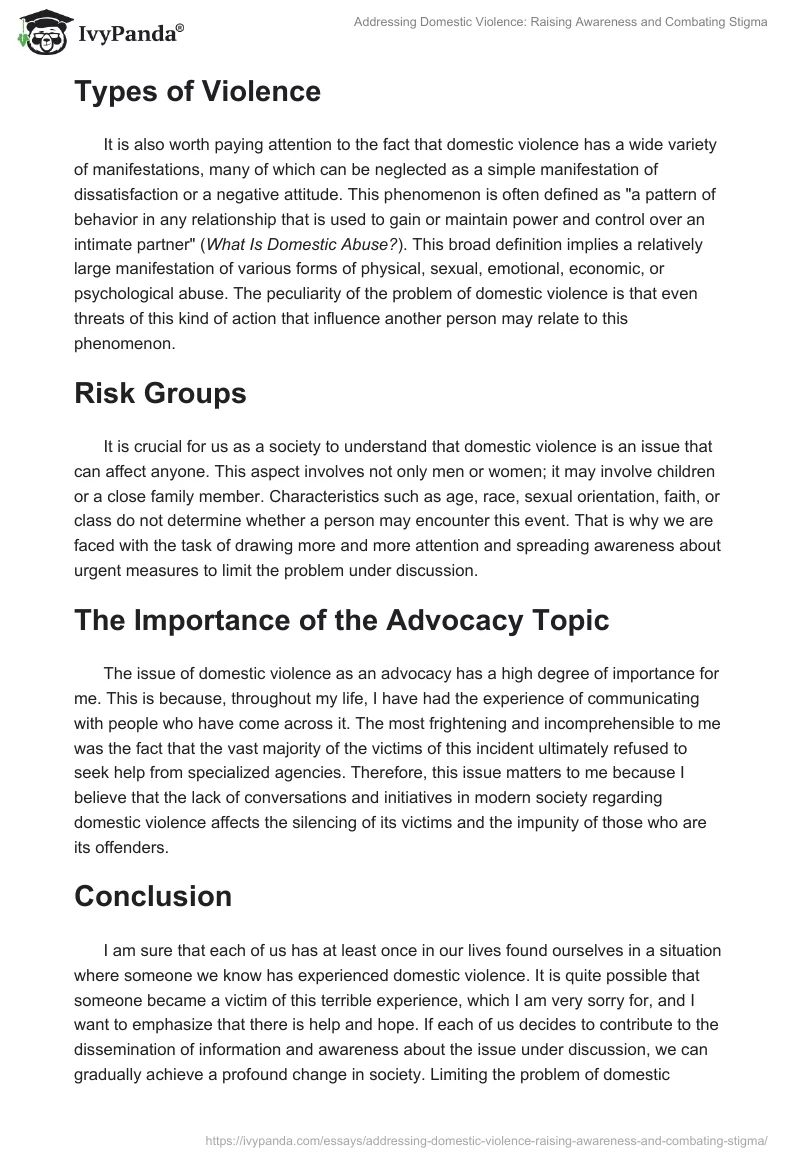 Addressing Domestic Violence: Raising Awareness and Combating Stigma. Page 2