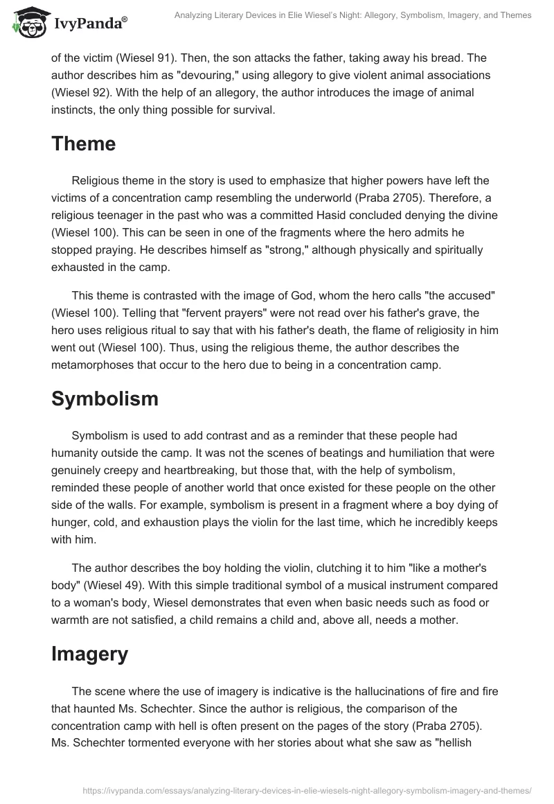 Analyzing Literary Devices in Elie Wiesel’s Night: Allegory, Symbolism, Imagery, and Themes. Page 2