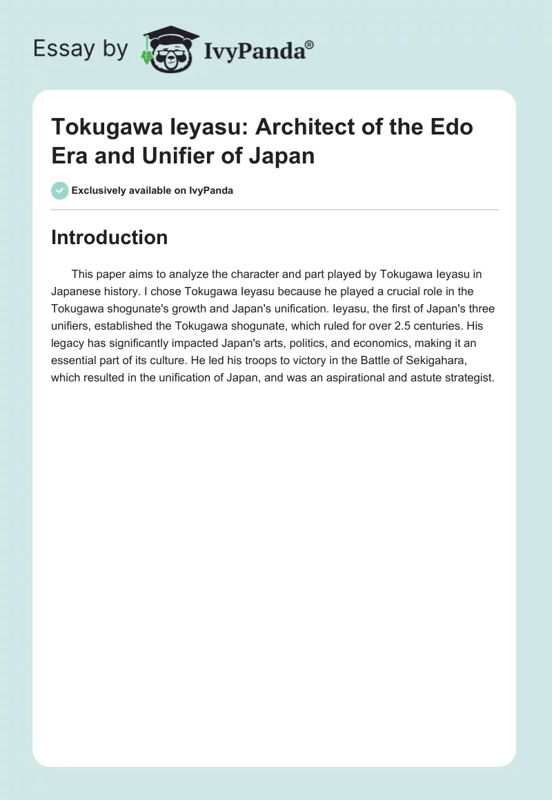 Tokugawa Ieyasu: Architect of the Edo Era and Unifier of Japan. Page 1