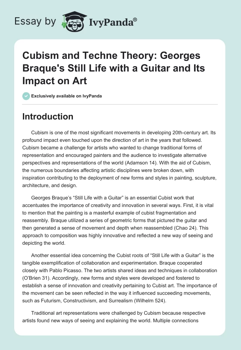 Cubism and Techne Theory: Georges Braque's "Still Life with a Guitar" and Its Impact on Art. Page 1