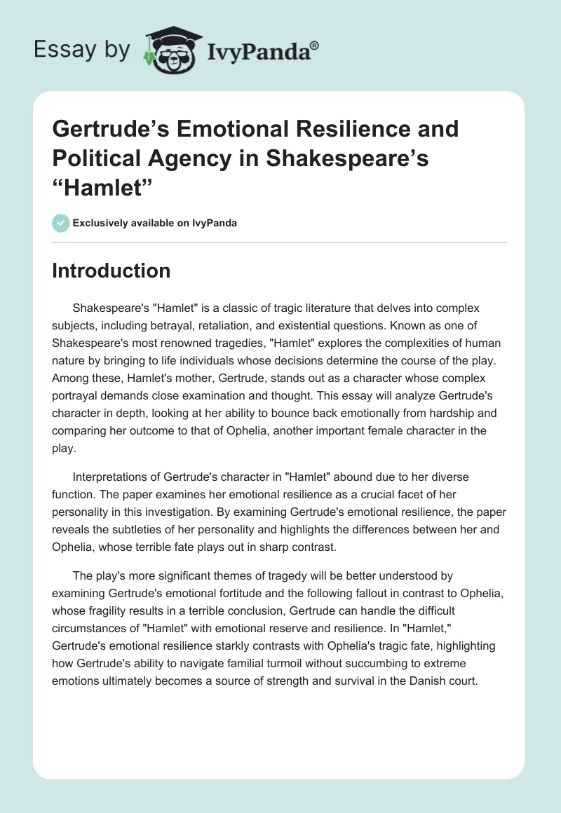 Gertrude’s Emotional Resilience and Political Agency in Shakespeare’s “Hamlet”. Page 1