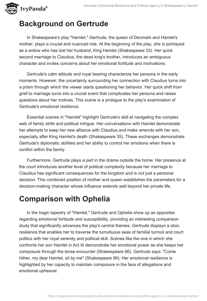 Gertrude’s Emotional Resilience and Political Agency in Shakespeare’s “Hamlet”. Page 2