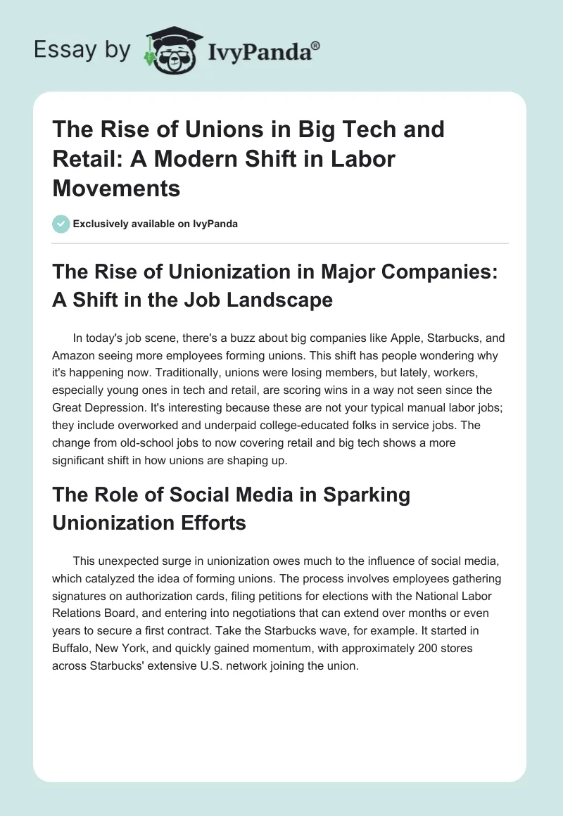 The Rise of Unions in Big Tech and Retail: A Modern Shift in Labor Movements. Page 1