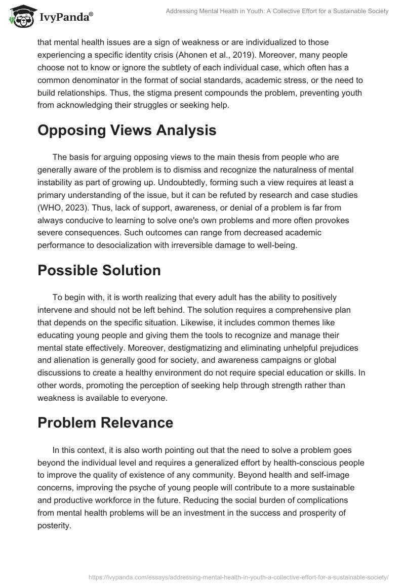 Addressing Mental Health in Youth: A Collective Effort for a Sustainable Society. Page 2