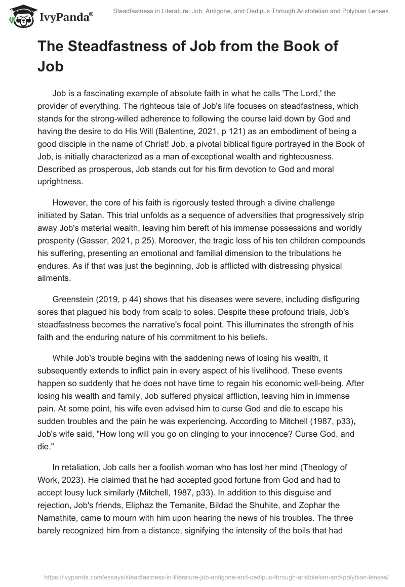 Steadfastness in Literature: Job, Antigone, and Oedipus Through Aristotelian and Polybian Lenses. Page 2