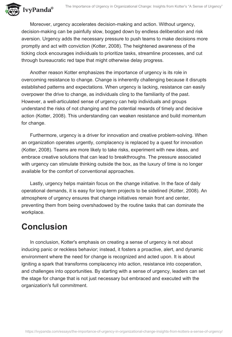 The Importance of Urgency in Organizational Change: Insights from Kotter’s “A Sense of Urgency”. Page 2