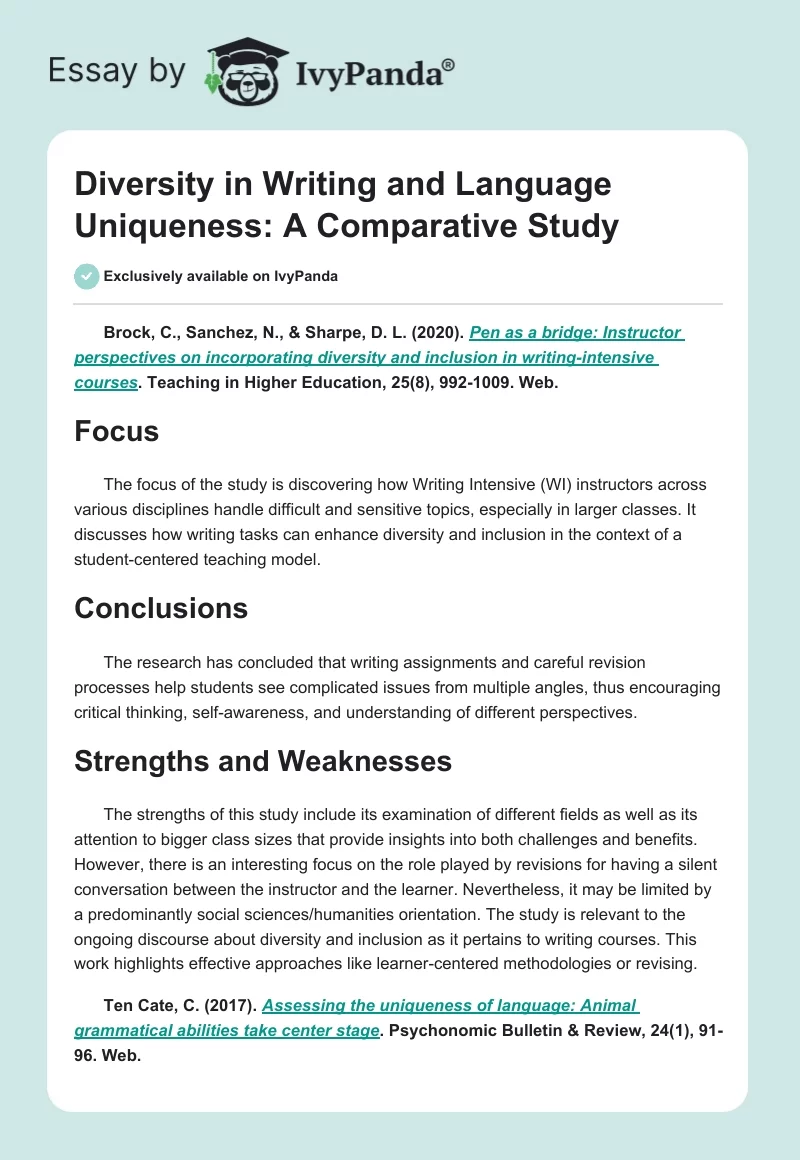 Diversity in Writing and Language Uniqueness: A Comparative Study. Page 1