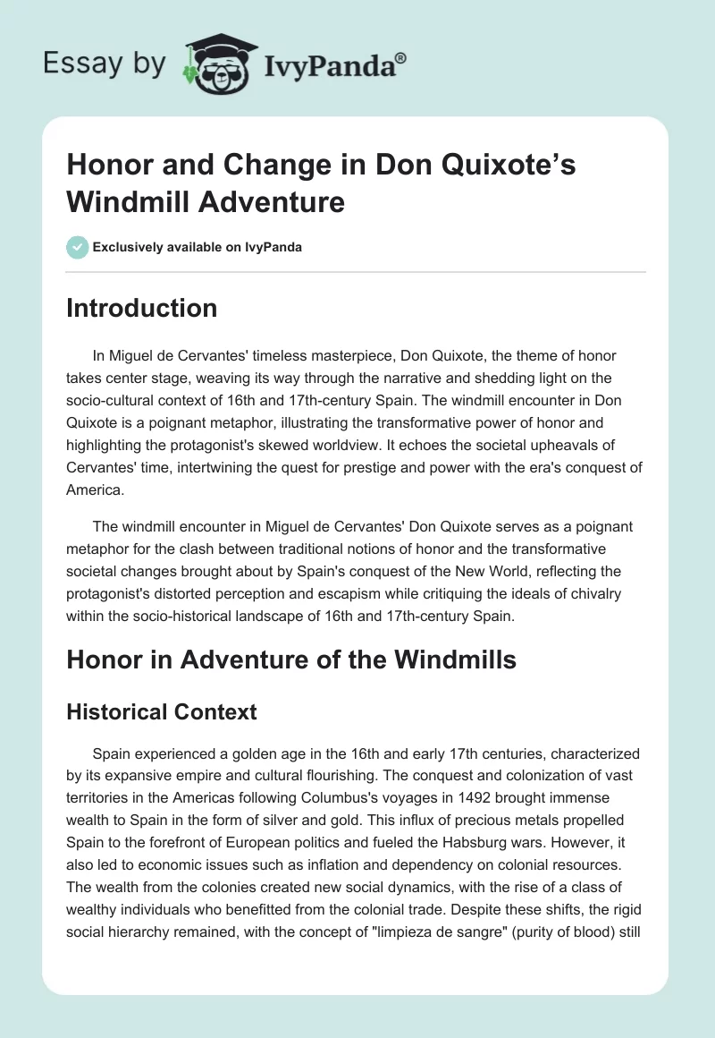 Honor and Change in Don Quixote’s Windmill Adventure. Page 1