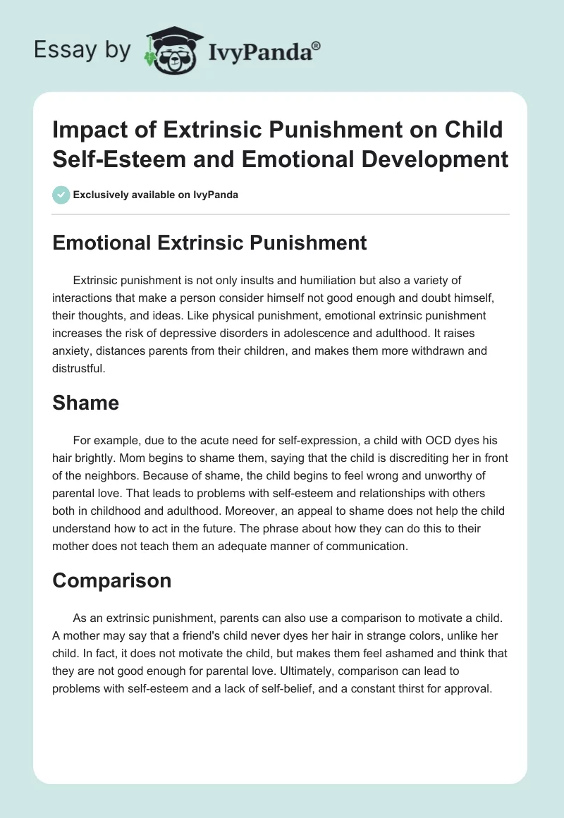 Impact of Extrinsic Punishment on Child Self-Esteem and Emotional Development. Page 1