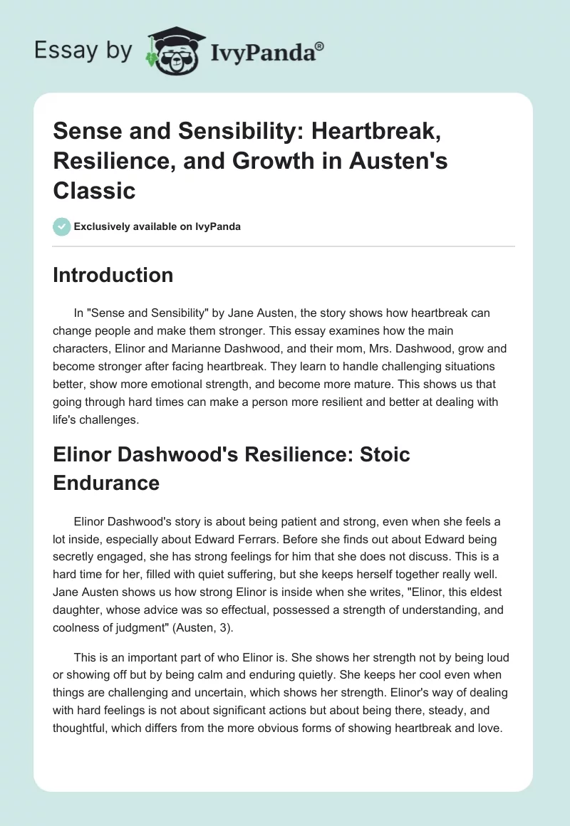 Sense and Sensibility: Heartbreak, Resilience, and Growth in Austen's Classic. Page 1