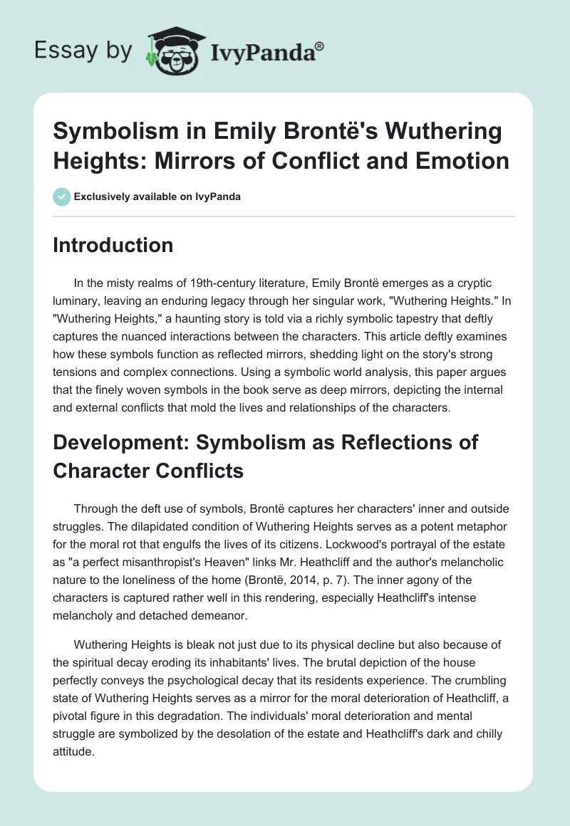 Symbolism in Emily Brontë's Wuthering Heights: Mirrors of Conflict and Emotion. Page 1