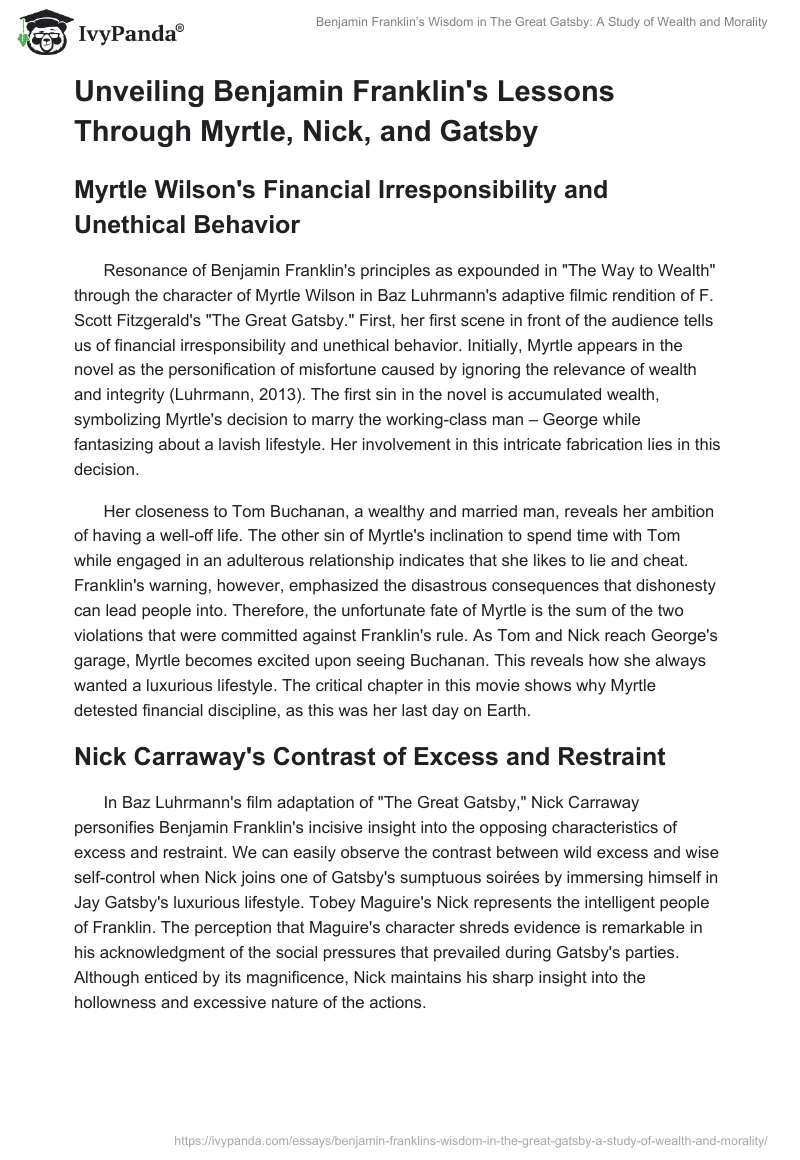 Benjamin Franklin’s Wisdom in "The Great Gatsby": A Study of Wealth and Morality. Page 2