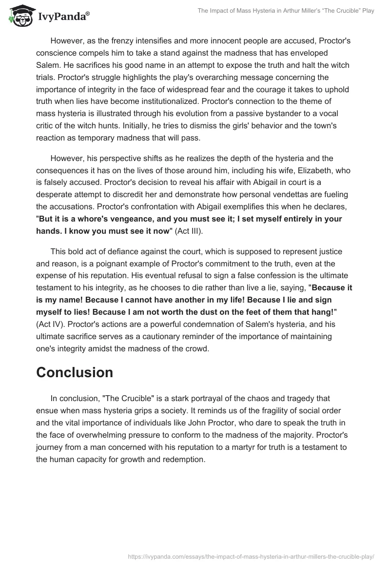 The Impact of Mass Hysteria in Arthur Miller’s “The Crucible” Play. Page 2