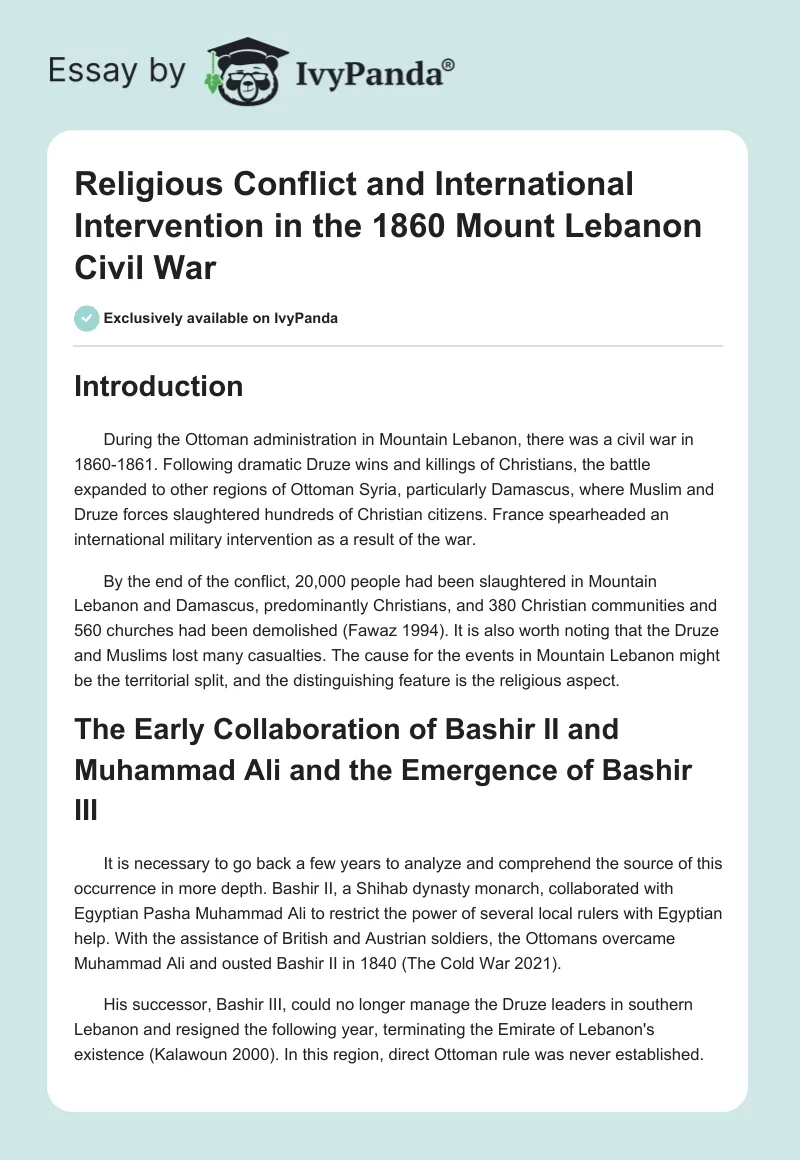 Religious Conflict and International Intervention in the 1860 Mount Lebanon Civil War. Page 1