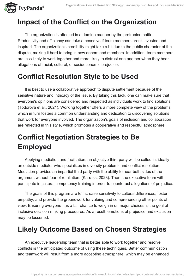Organizational Conflict Resolution Strategy: Leadership Disputes and Inclusive Mediation. Page 2