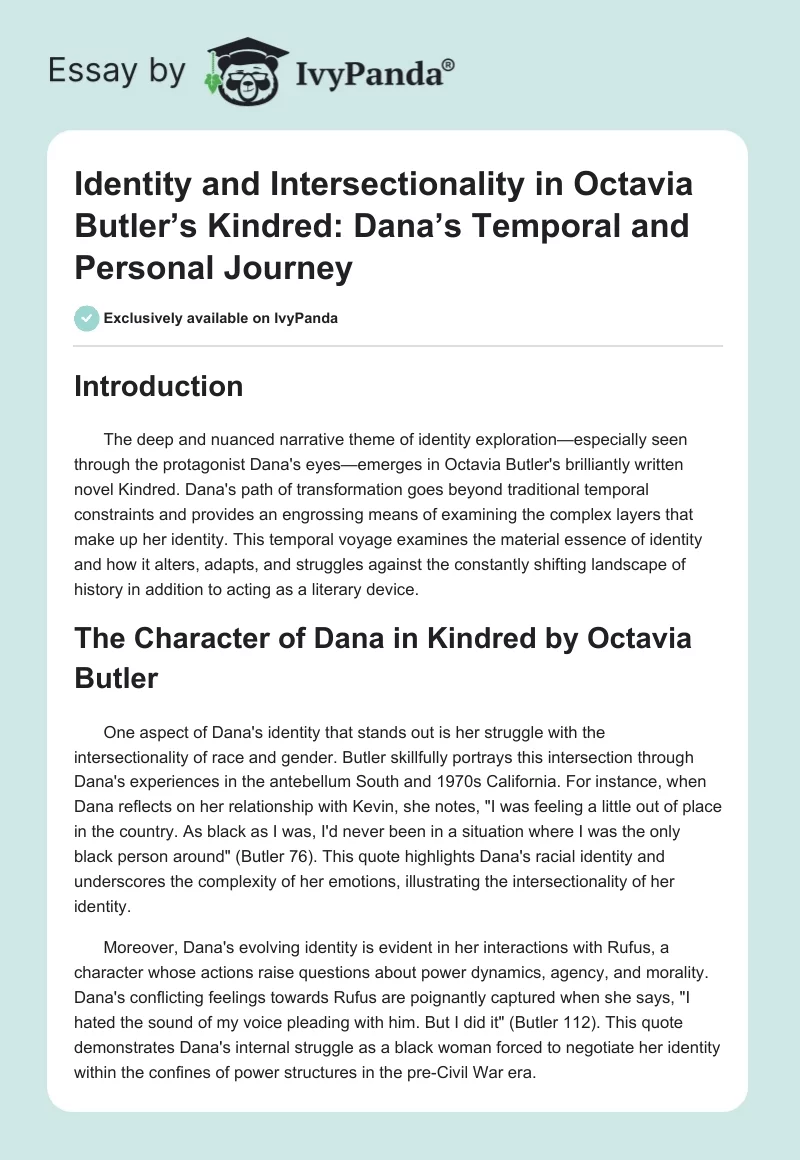 Identity and Intersectionality in Octavia Butler’s Kindred: Dana’s Temporal and Personal Journey. Page 1