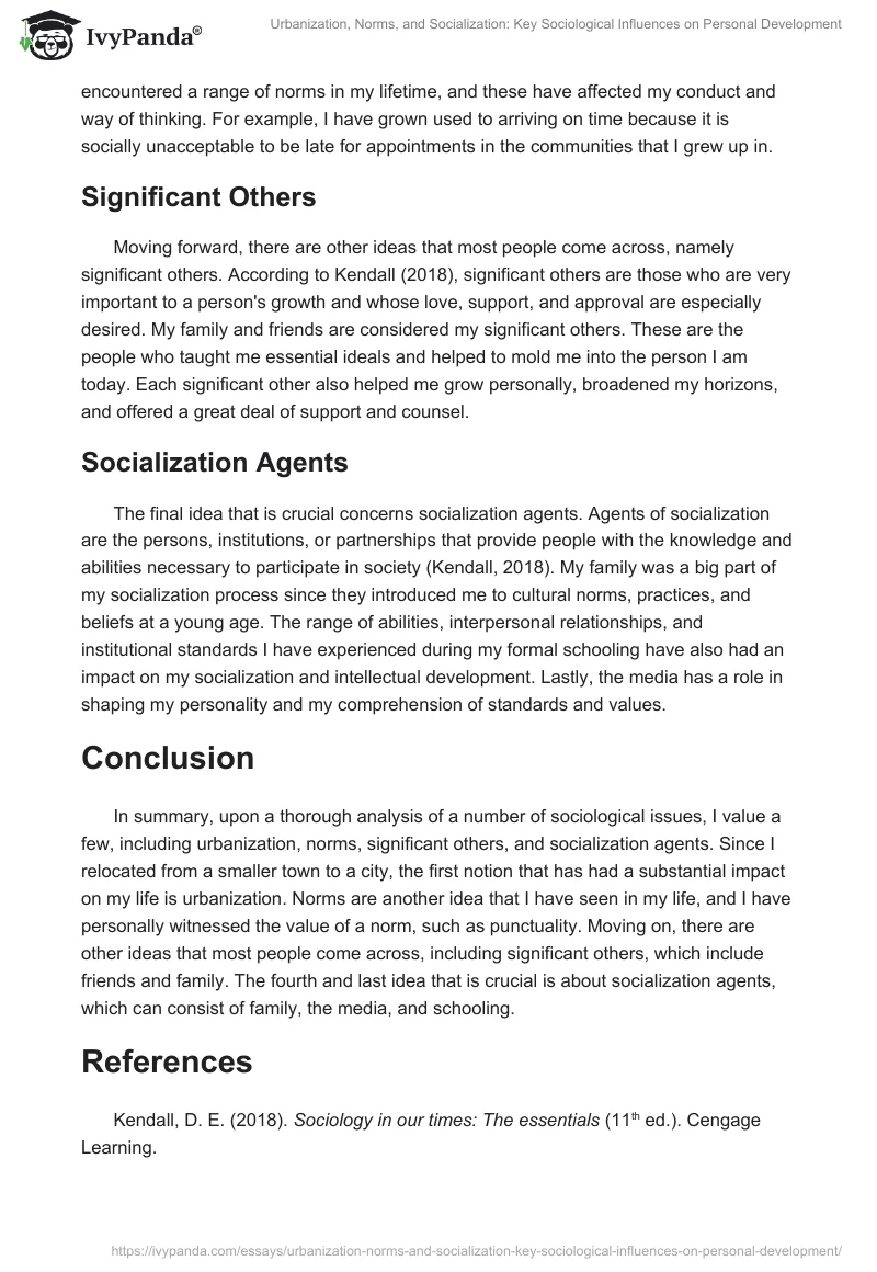 Urbanization, Norms, and Socialization: Key Sociological Influences on Personal Development. Page 2