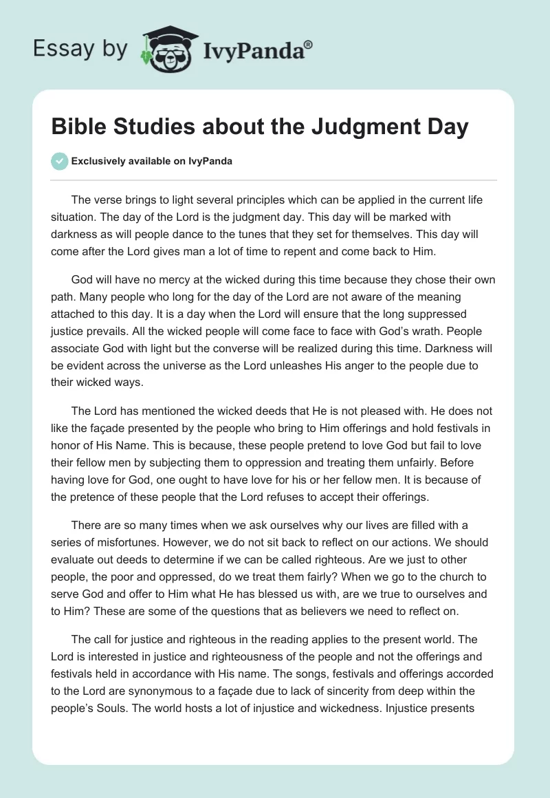 Bible Studies About the Judgment Day. Page 1