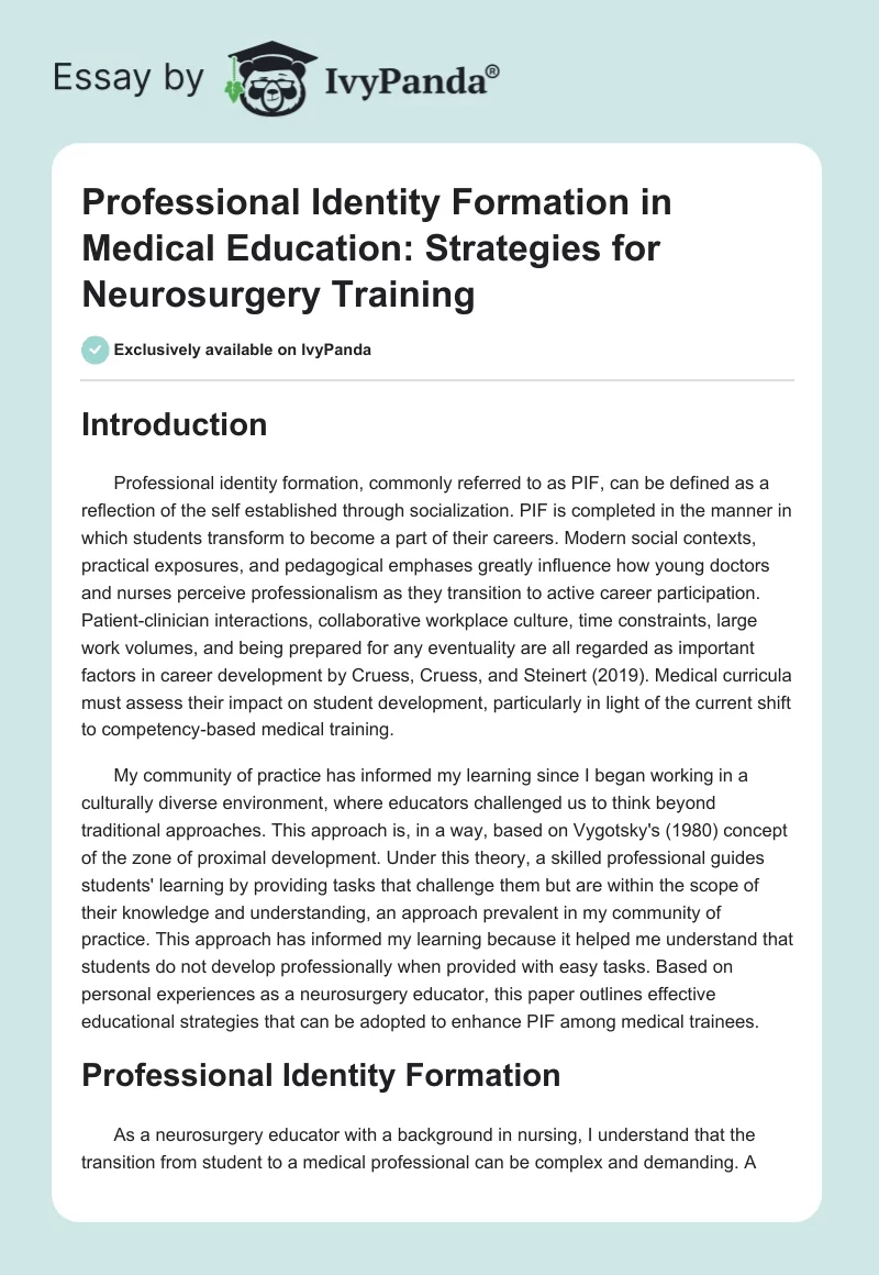 Professional Identity Formation in Medical Education: Strategies for Neurosurgery Training. Page 1
