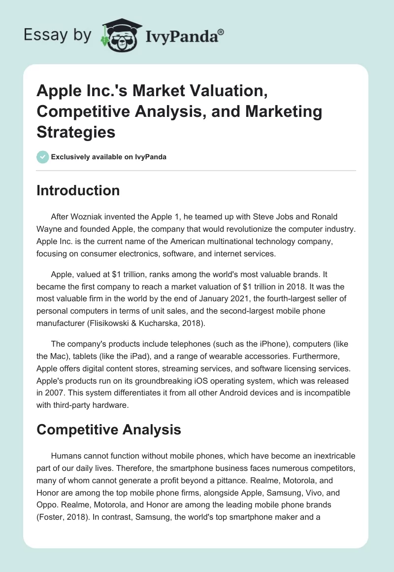 Apple Inc.'s Market Valuation, Competitive Analysis, and Marketing Strategies. Page 1