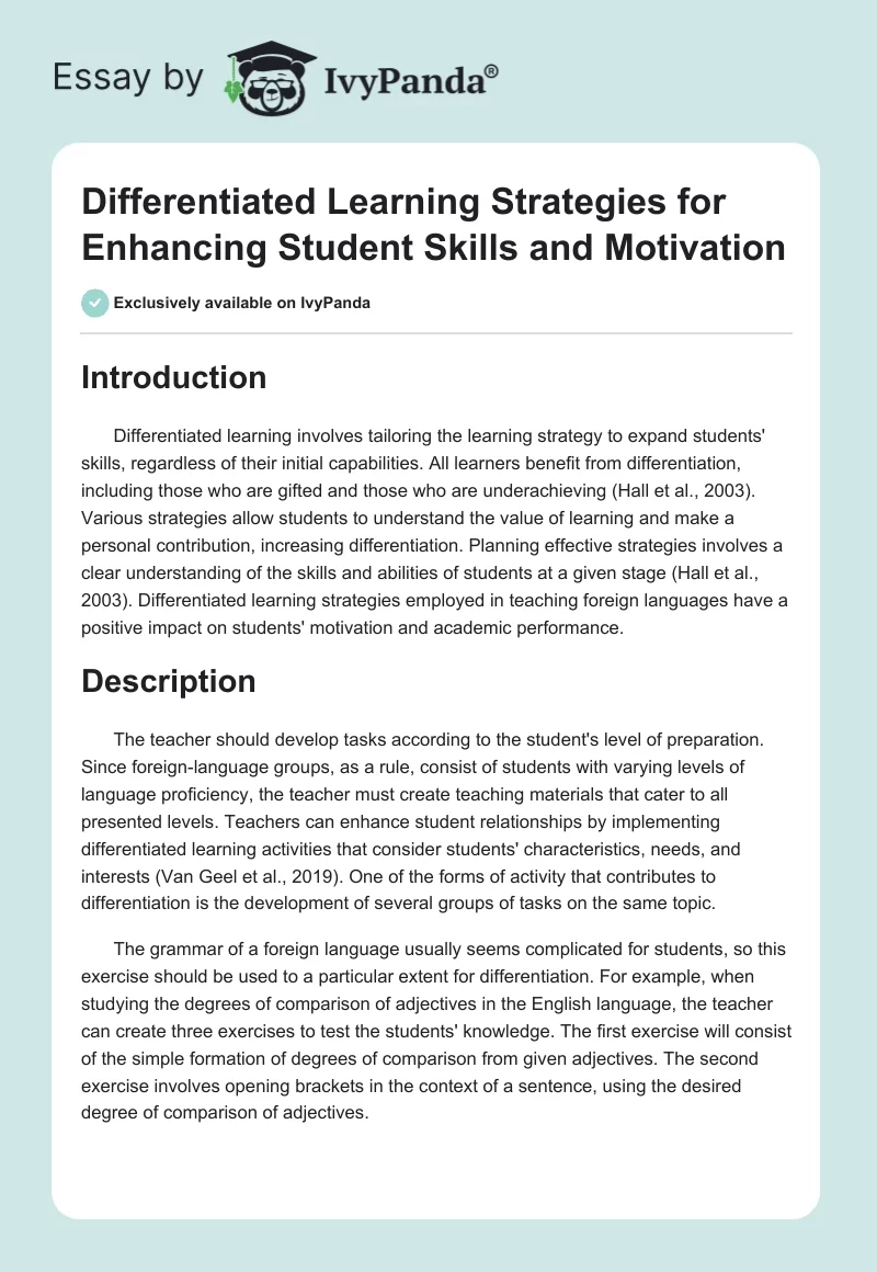 Differentiated Learning Strategies for Enhancing Student Skills and Motivation. Page 1