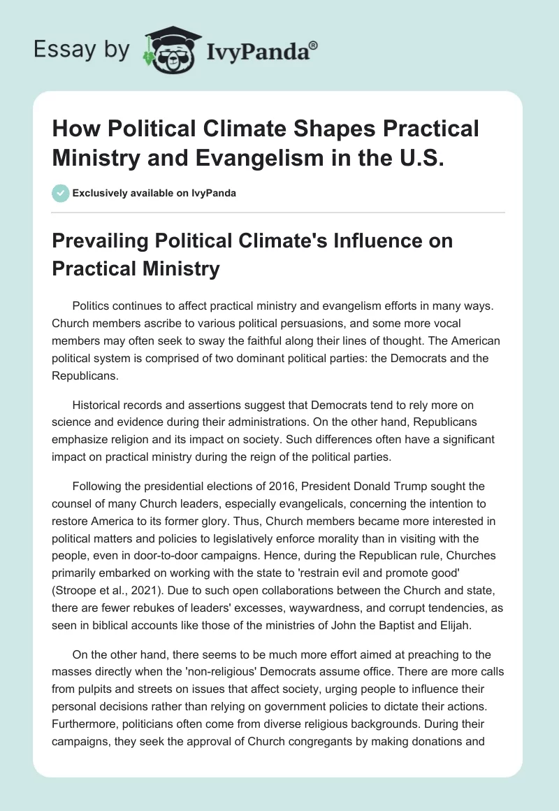 How Political Climate Shapes Practical Ministry and Evangelism in the U.S.. Page 1