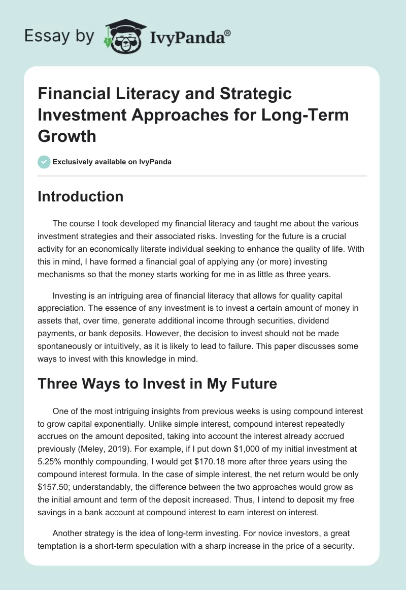 Financial Literacy and Strategic Investment Approaches for Long-Term Growth. Page 1