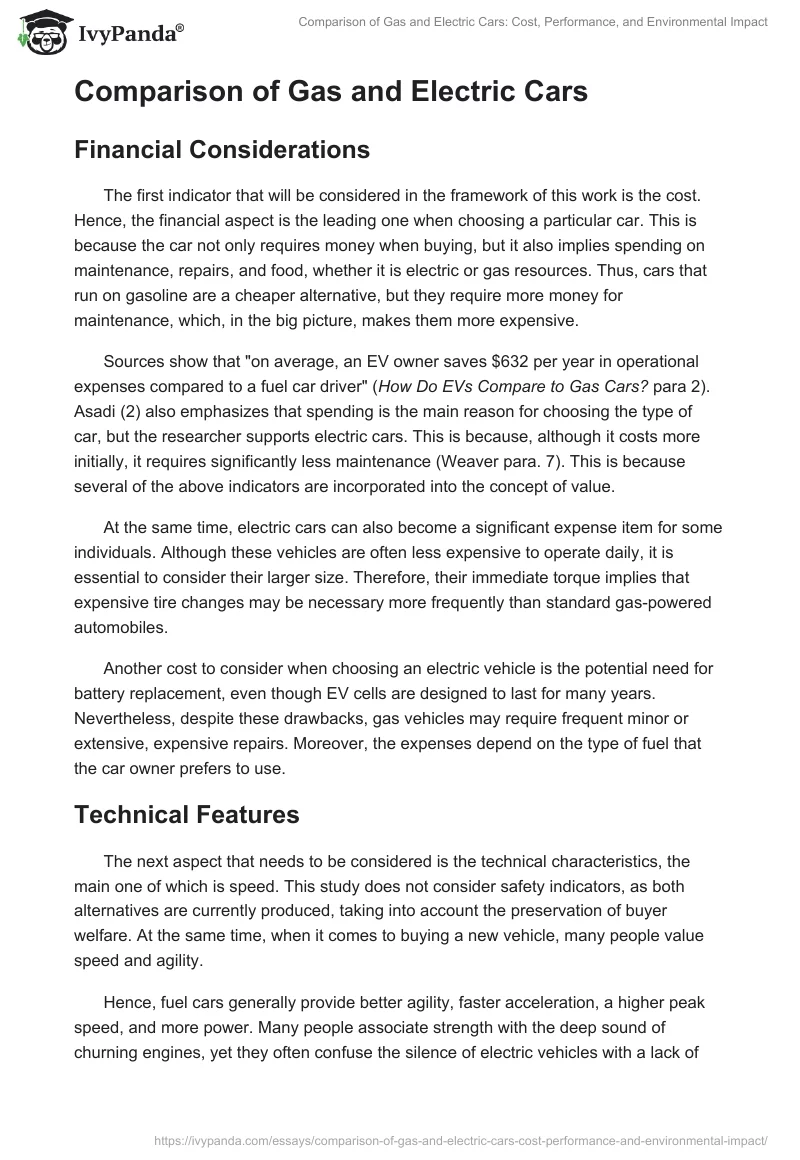 Comparison of Gas and Electric Cars: Cost, Performance, and Environmental Impact. Page 2