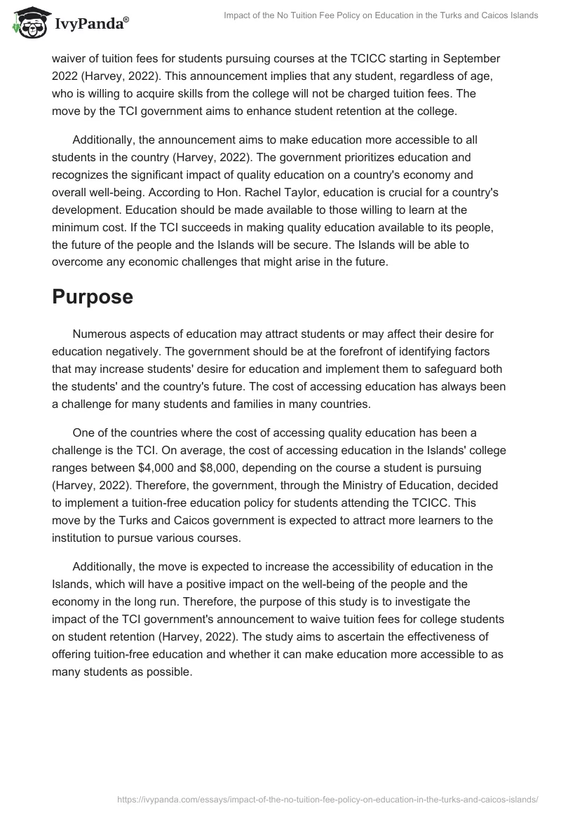 Impact of the No Tuition Fee Policy on Education in the Turks and Caicos Islands. Page 2