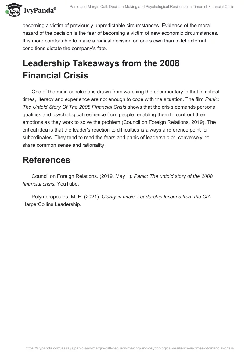 Panic and Margin Call: Decision-Making and Psychological Resilience in Times of Financial Crisis. Page 2