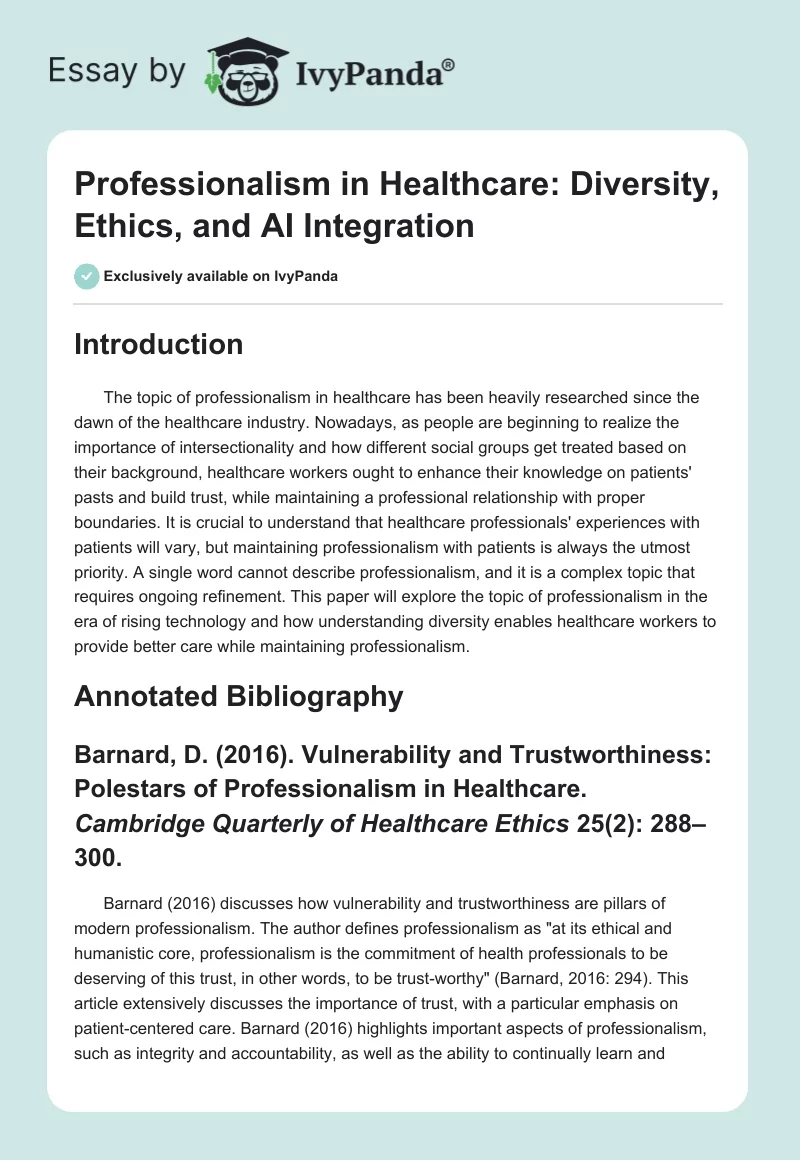 Professionalism in Healthcare: Diversity, Ethics, and AI Integration. Page 1