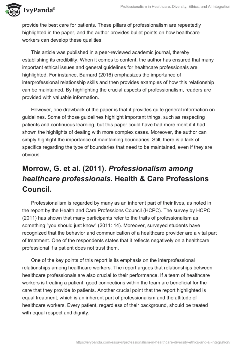 Professionalism in Healthcare: Diversity, Ethics, and AI Integration. Page 2