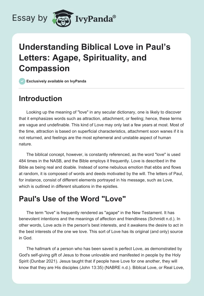 Understanding Biblical Love in Paul’s Letters: Agape, Spirituality, and Compassion. Page 1
