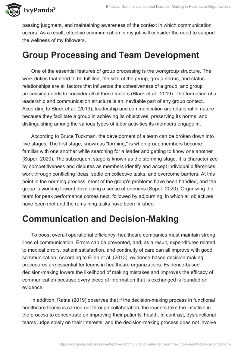 Effective Communication and Decision-Making in Healthcare Organizations. Page 2