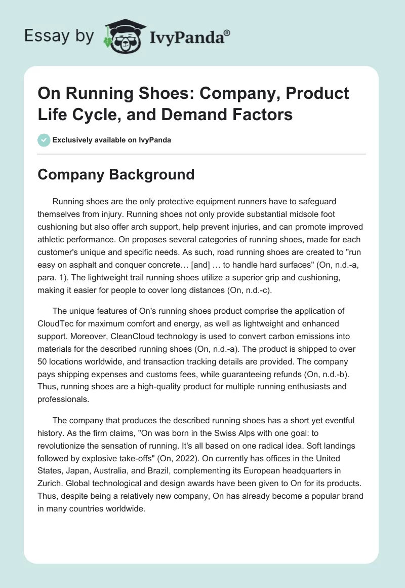 On Running Shoes: Company, Product Life Cycle, and Demand Factors. Page 1
