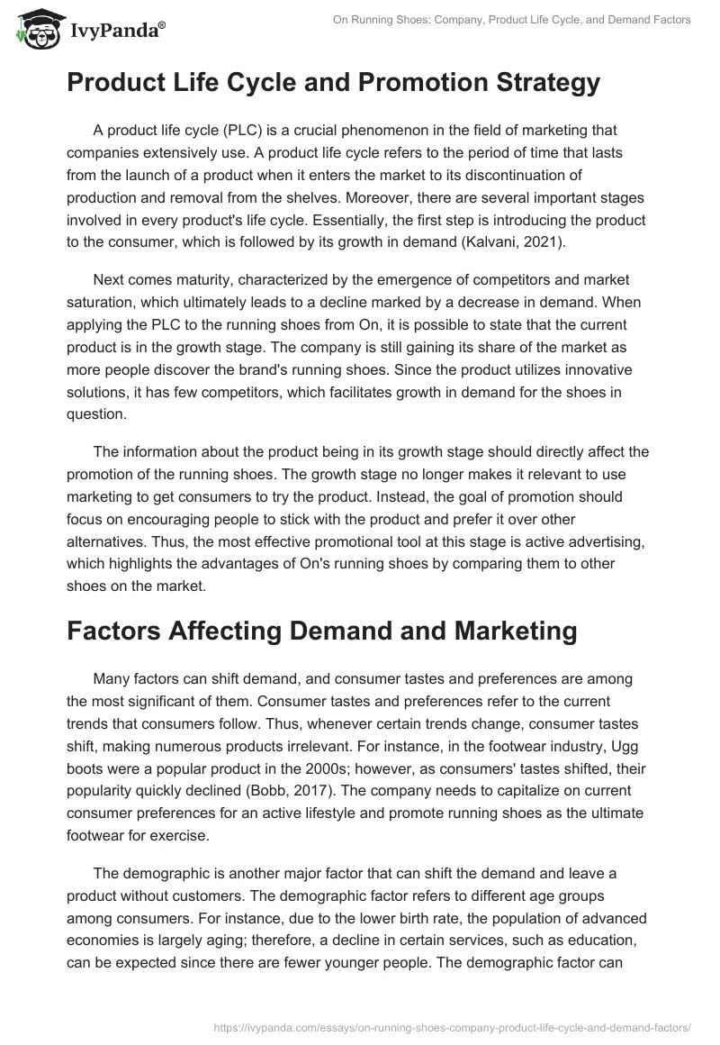 On Running Shoes: Company, Product Life Cycle, and Demand Factors. Page 2