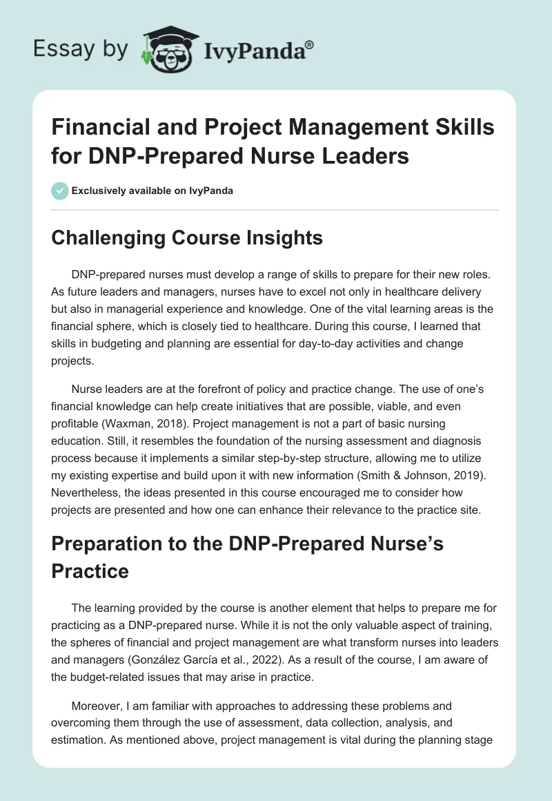 Financial and Project Management Skills for DNP-Prepared Nurse Leaders. Page 1