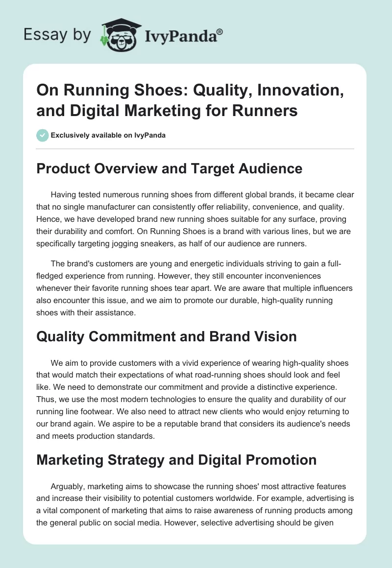 On Running Shoes: Quality, Innovation, and Digital Marketing for Runners. Page 1
