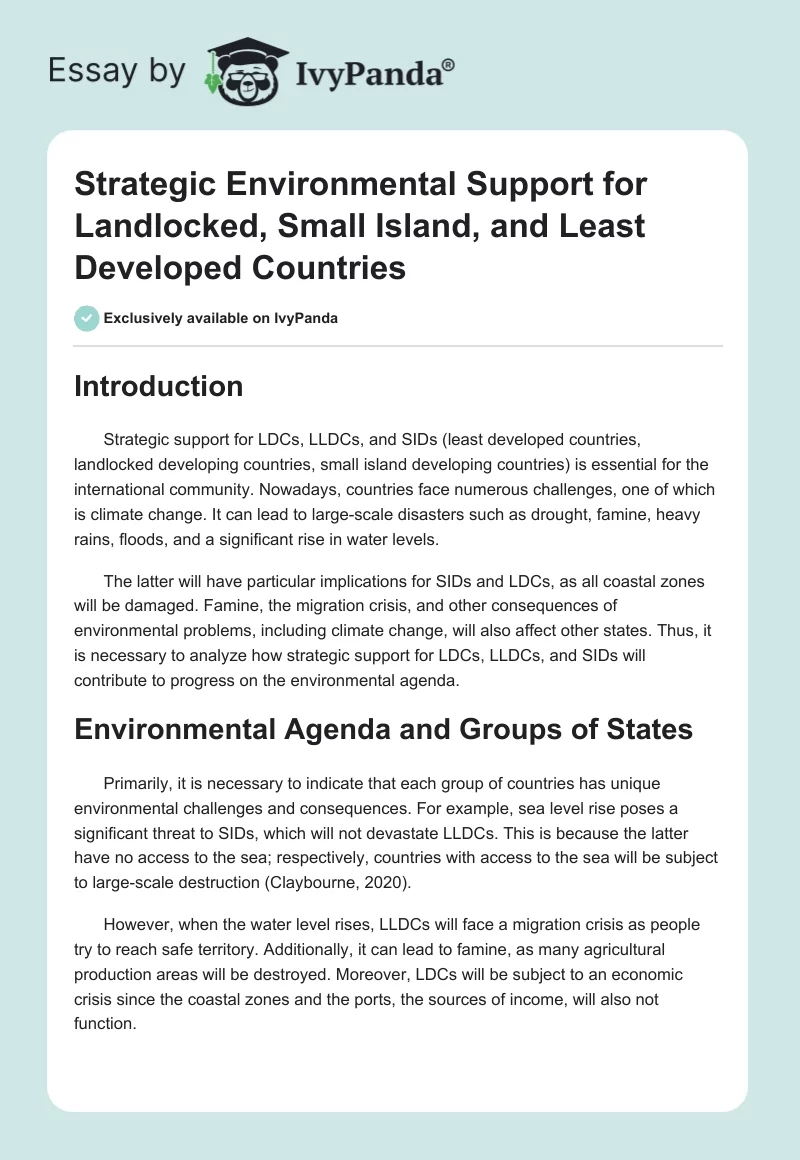 Strategic Environmental Support for Landlocked, Small Island, and Least Developed Countries. Page 1