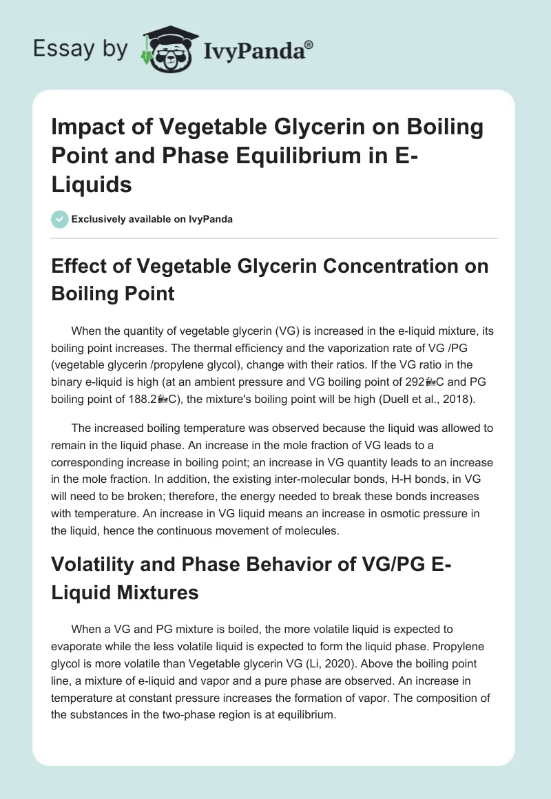Impact of Vegetable Glycerin on Boiling Point and Phase Equilibrium in E-Liquids. Page 1