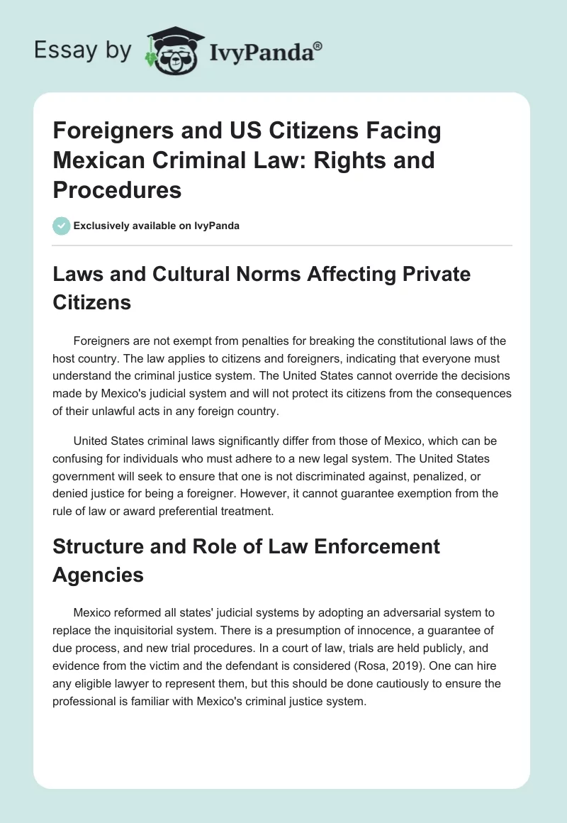 Foreigners and US Citizens Facing Mexican Criminal Law: Rights and Procedures. Page 1
