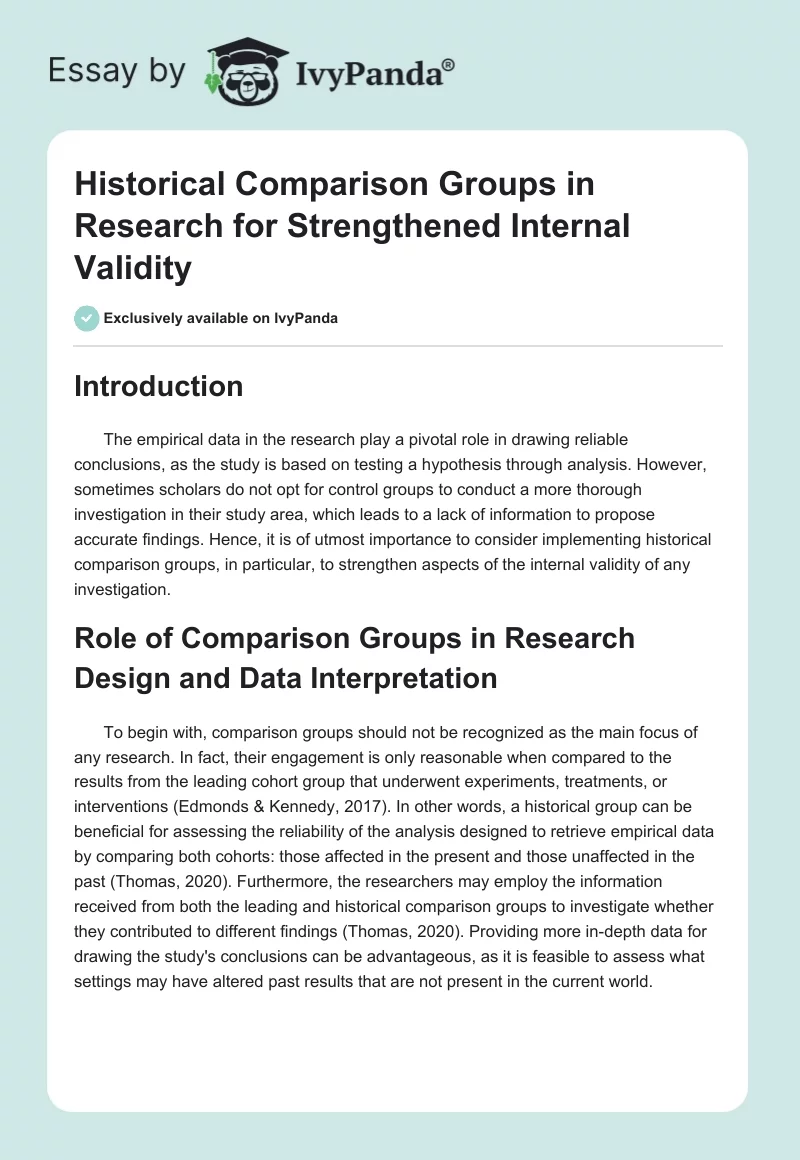 Historical Comparison Groups in Research for Strengthened Internal Validity. Page 1