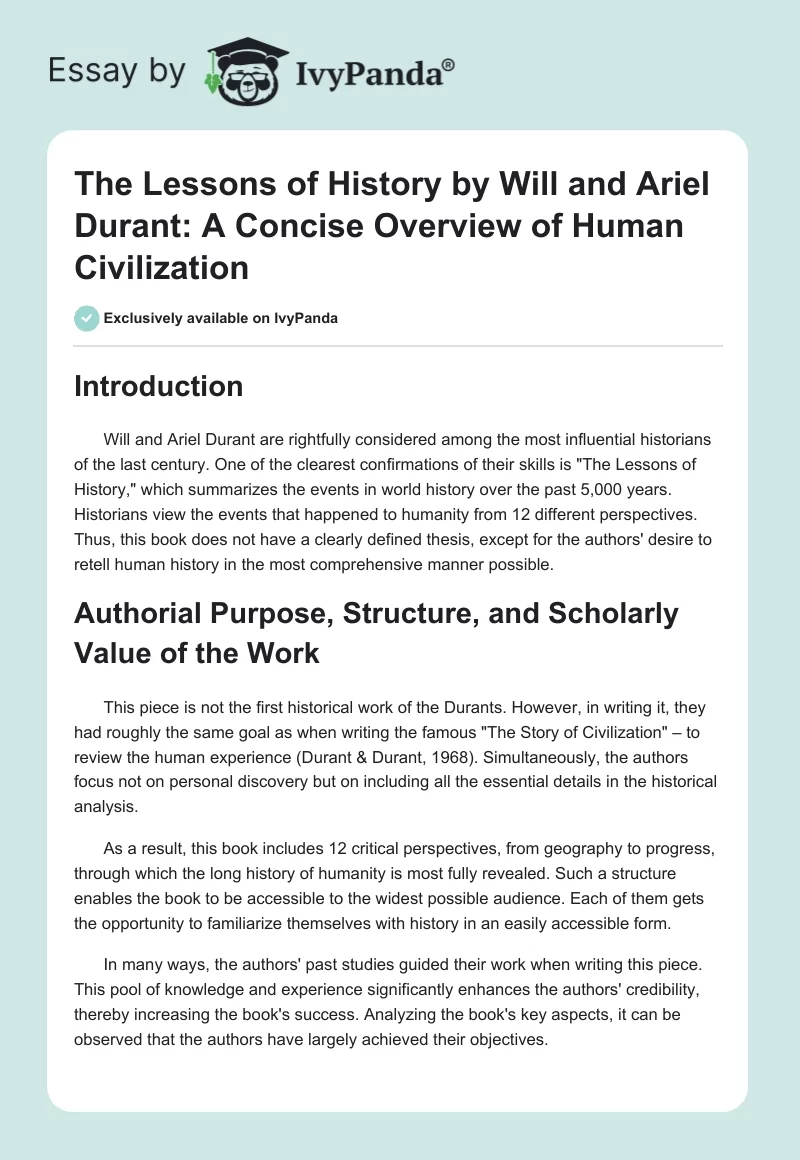 The Lessons of History by Will and Ariel Durant: A Concise Overview of Human Civilization. Page 1