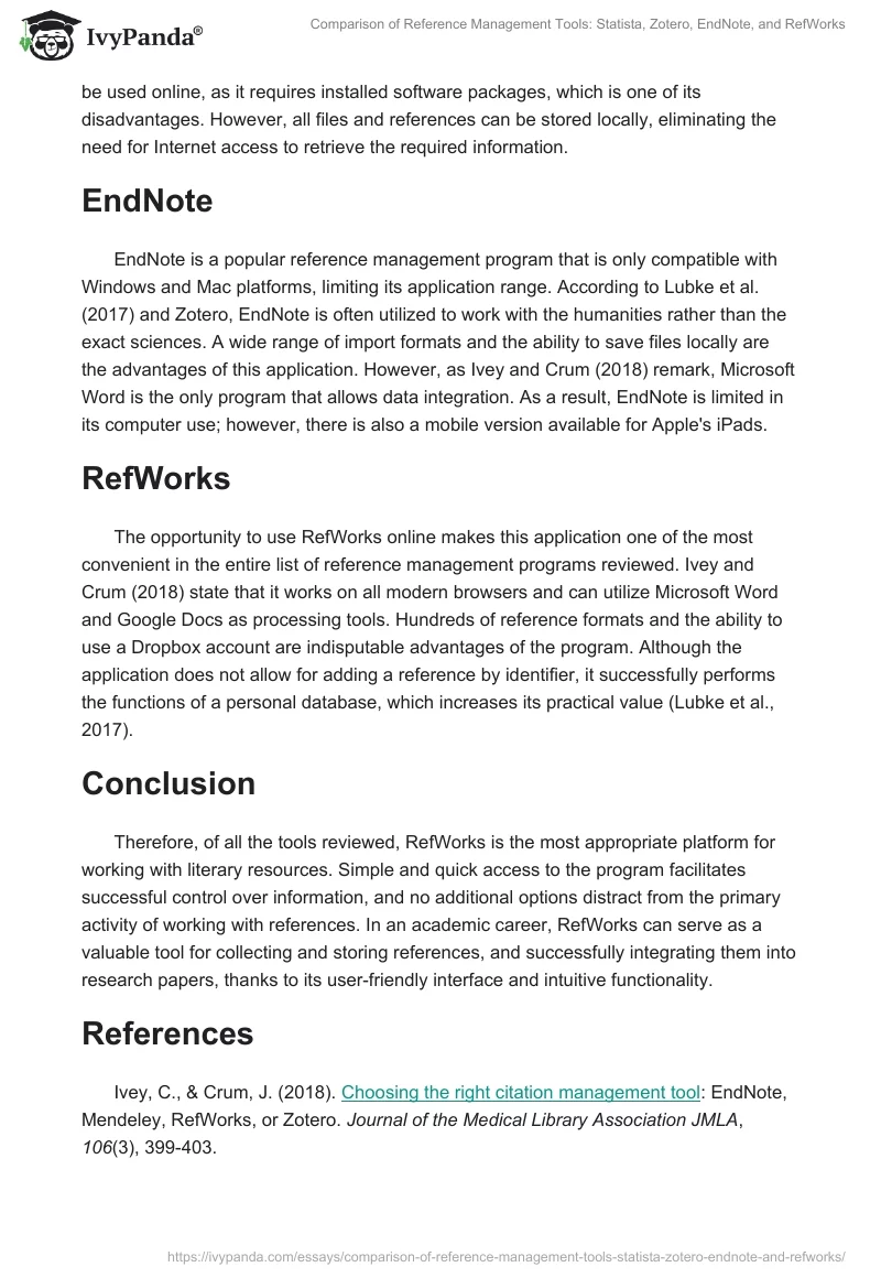 Comparison of Reference Management Tools: Statista, Zotero, EndNote, and RefWorks. Page 2