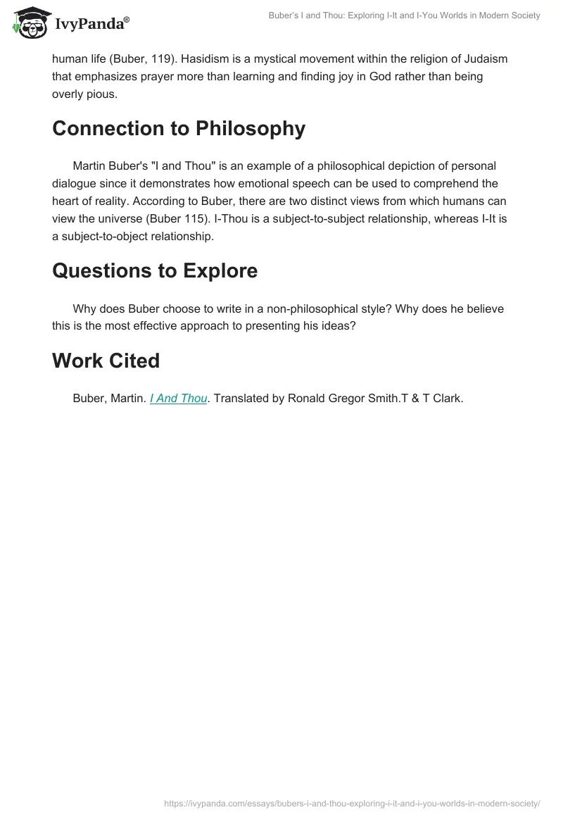 Buber’s I and Thou: Exploring I-It and I-You Worlds in Modern Society. Page 2