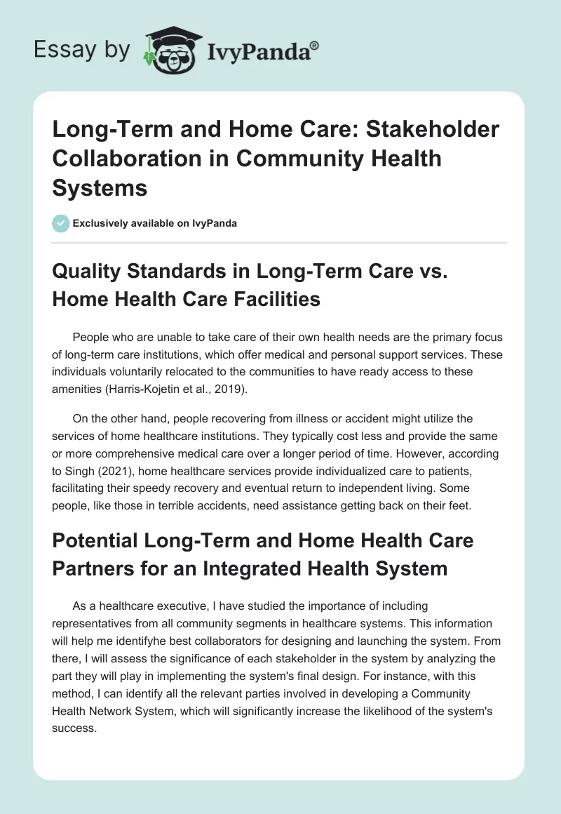 Long-Term and Home Care: Stakeholder Collaboration in Community Health Systems. Page 1